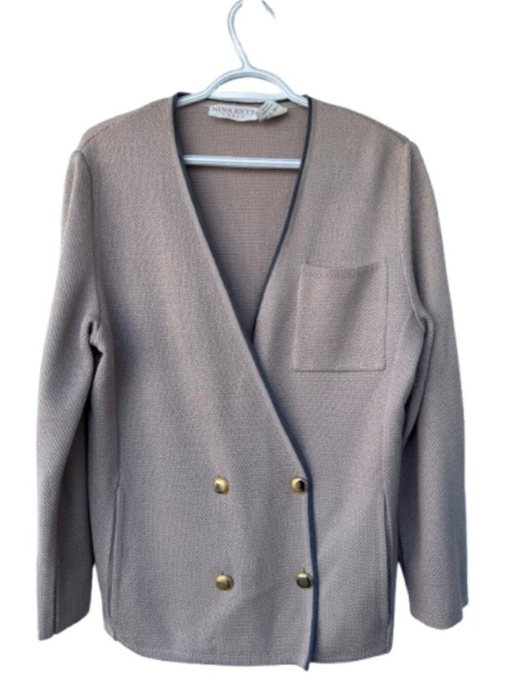 Nina Ricci double breasted knitted cardigan taupe women's size 8